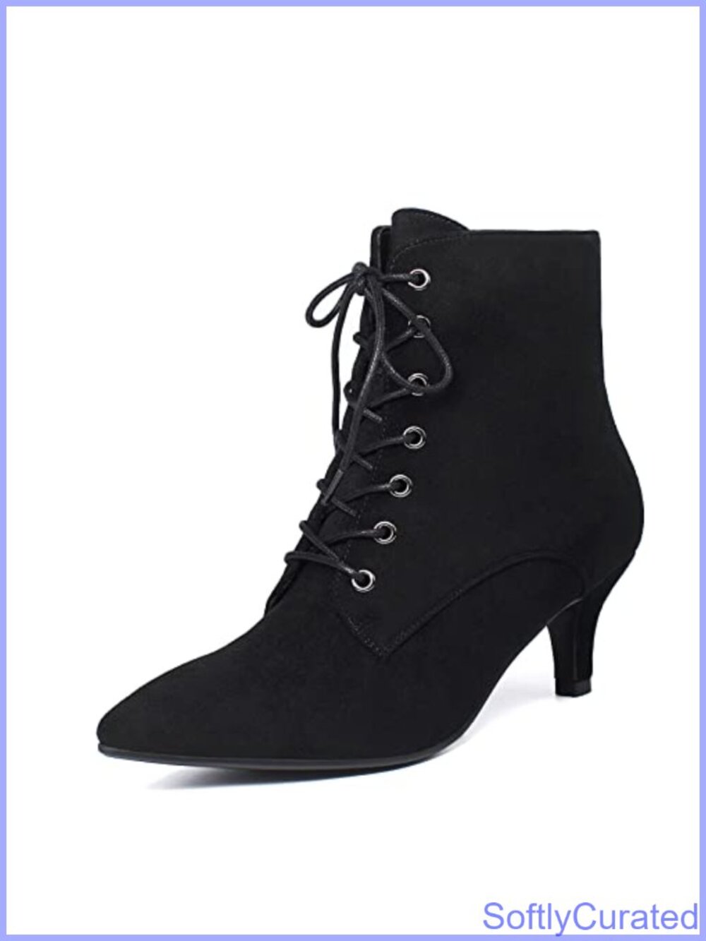 Kitten Heel Lace Up Ankle Boots Pointed Toe Side Zip Short Booties